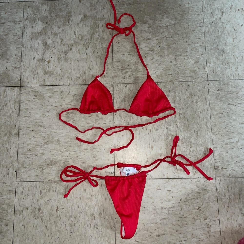Red Missguided Thong Bikini Set